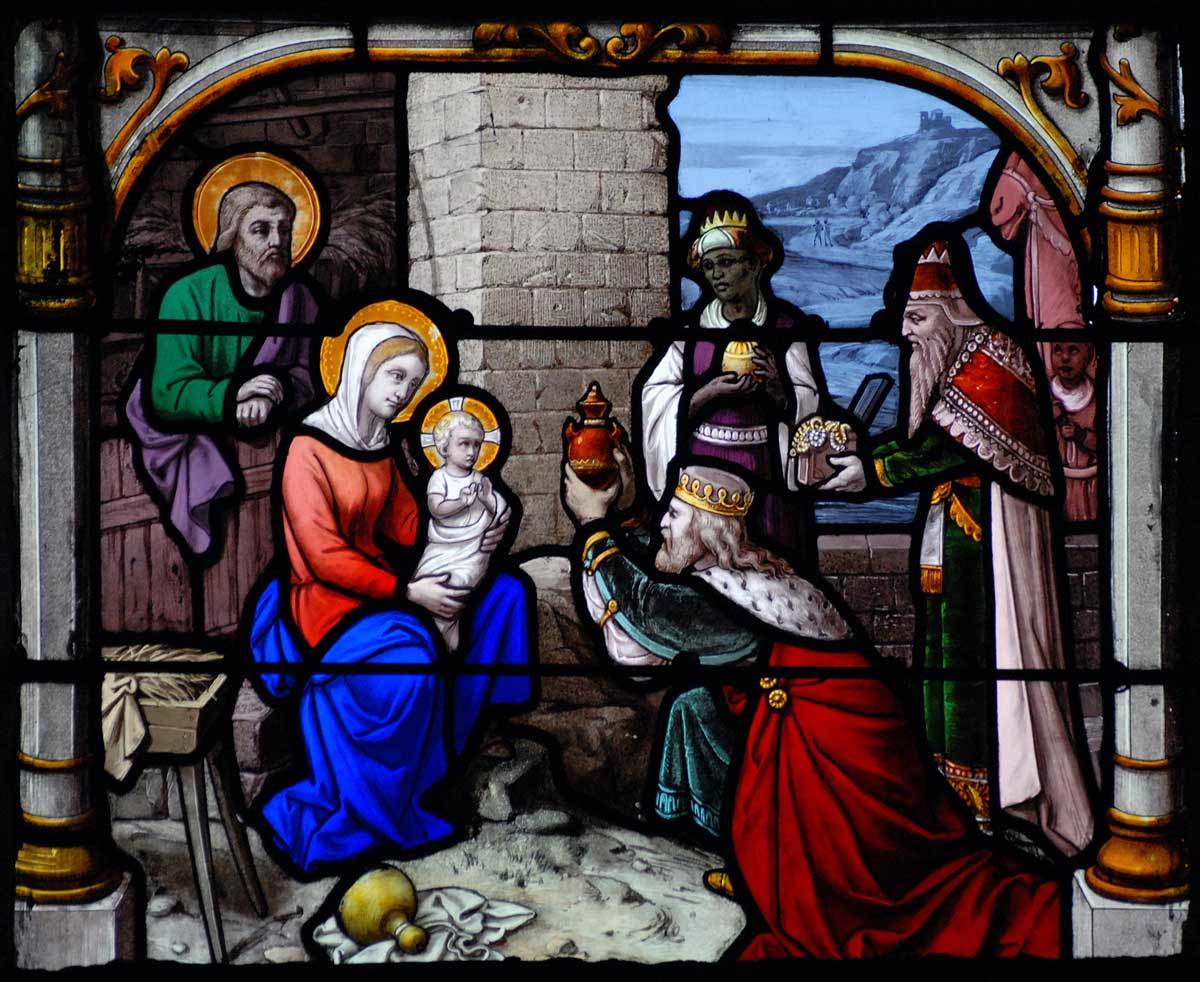 Mary Jesus Joseph stained glass window